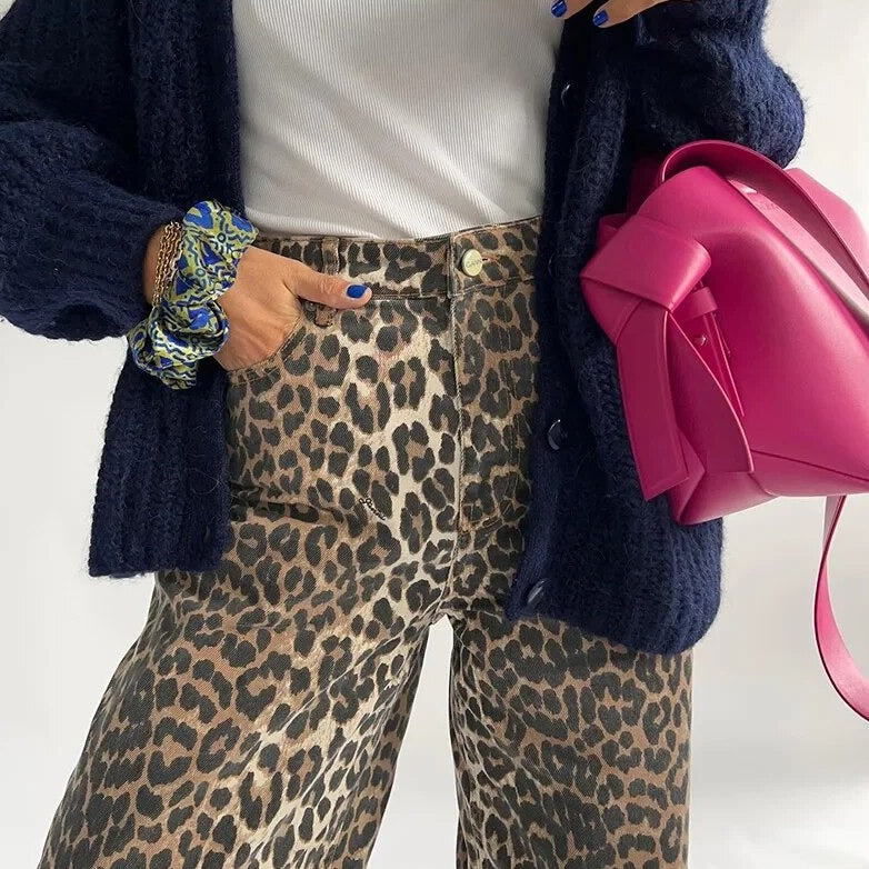 Vintage Jeans With Leopard Print