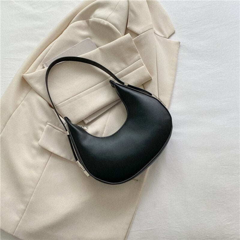 Trendy Women Niche Half Moon Shoulder Bag Solid Colour Casual Texture Fashion Shoulder and Underarm Bag