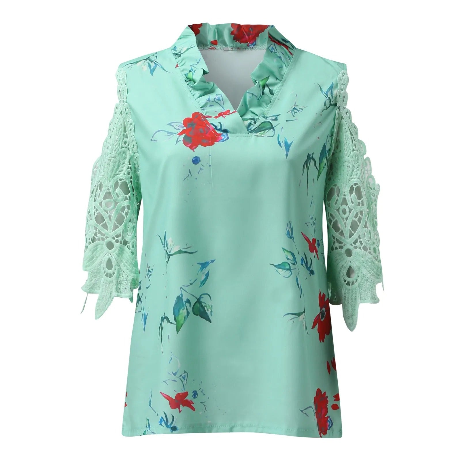 Blouse with hollowed-out print