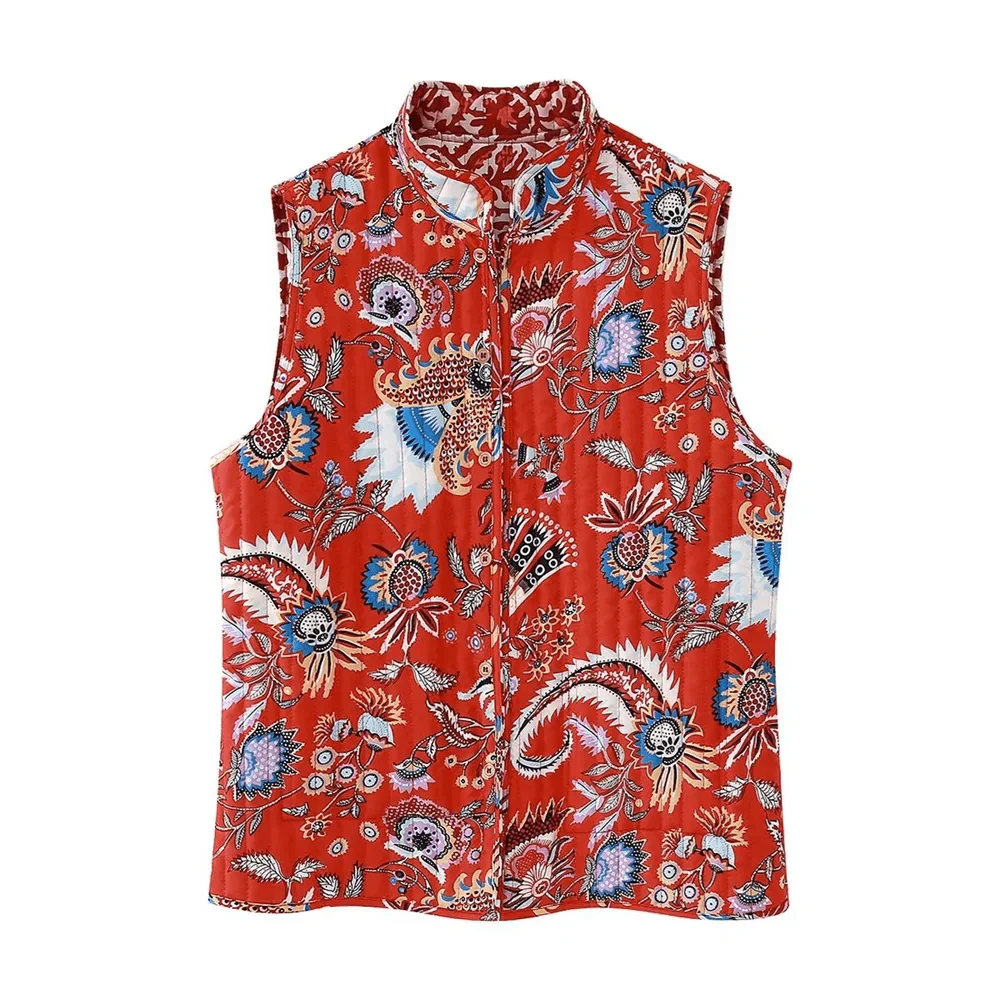 Cheerful sleeveless cardigan with floral pattern