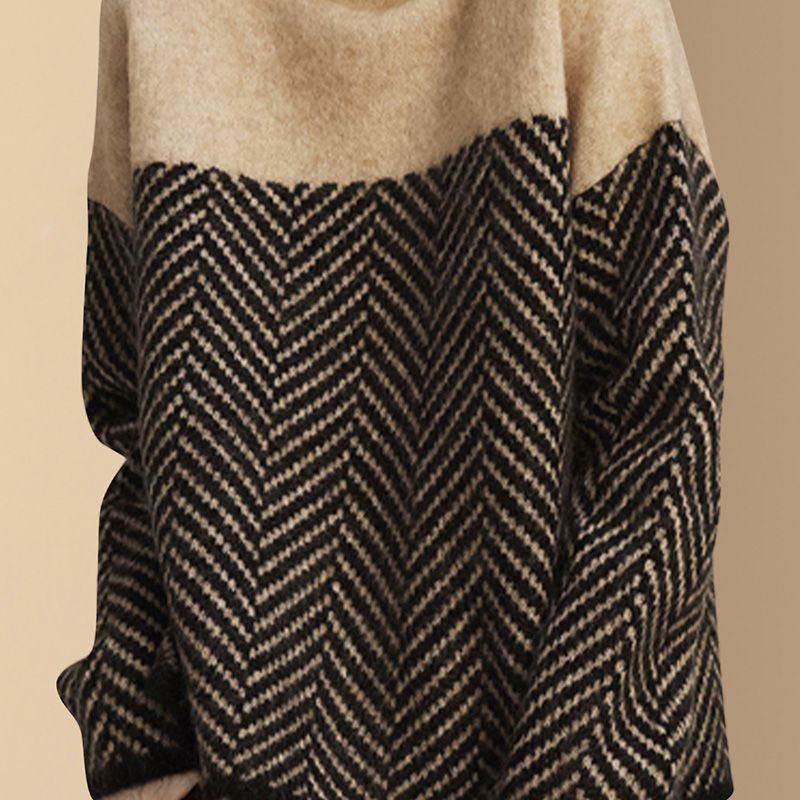 Vintage striped jumper - Loose knitwear with half high collar