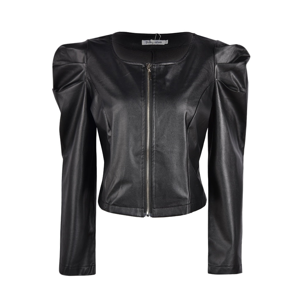 Classic Short Leather Jacket Comfort - Ladies Autumn Black Coat