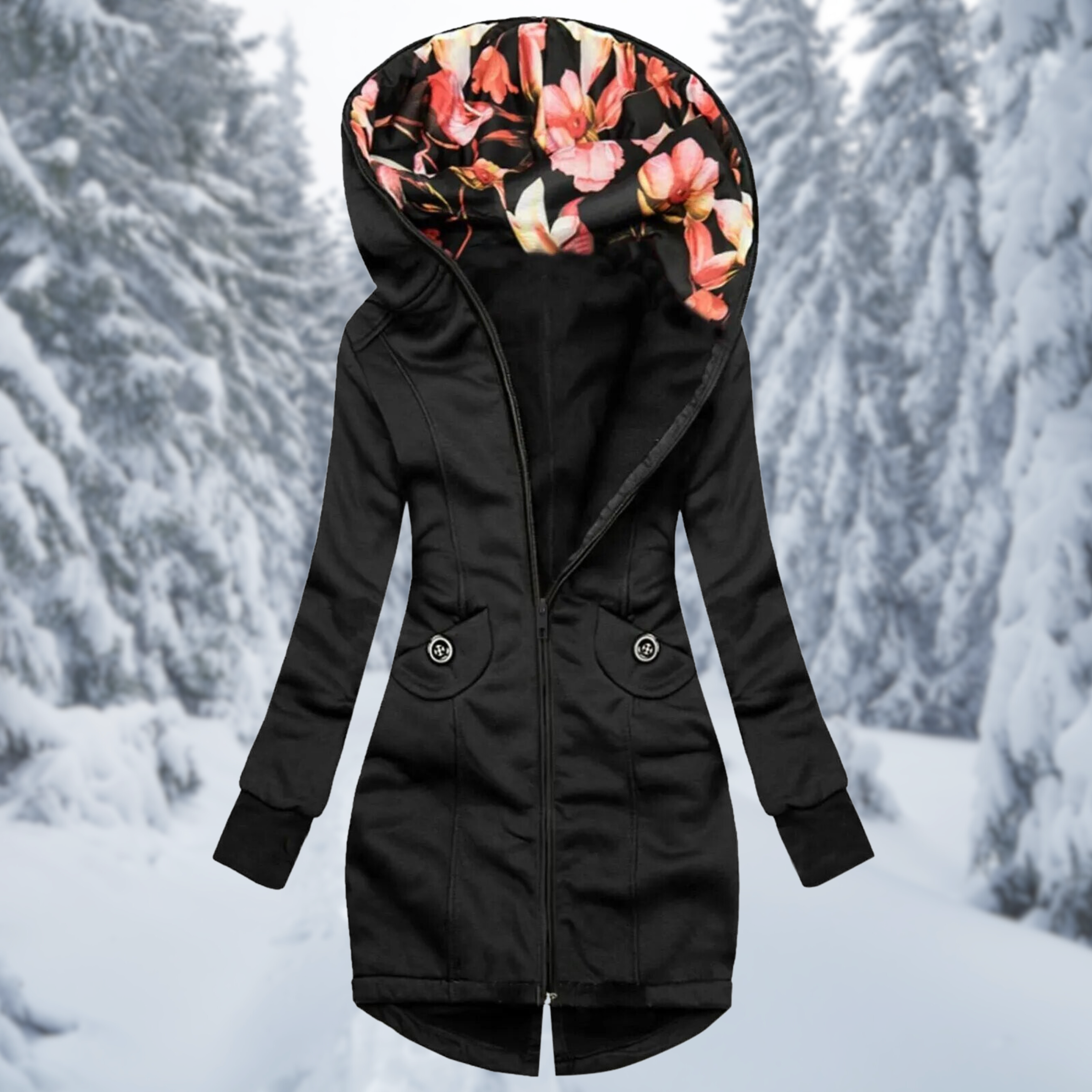 Hooded jacket with floral print