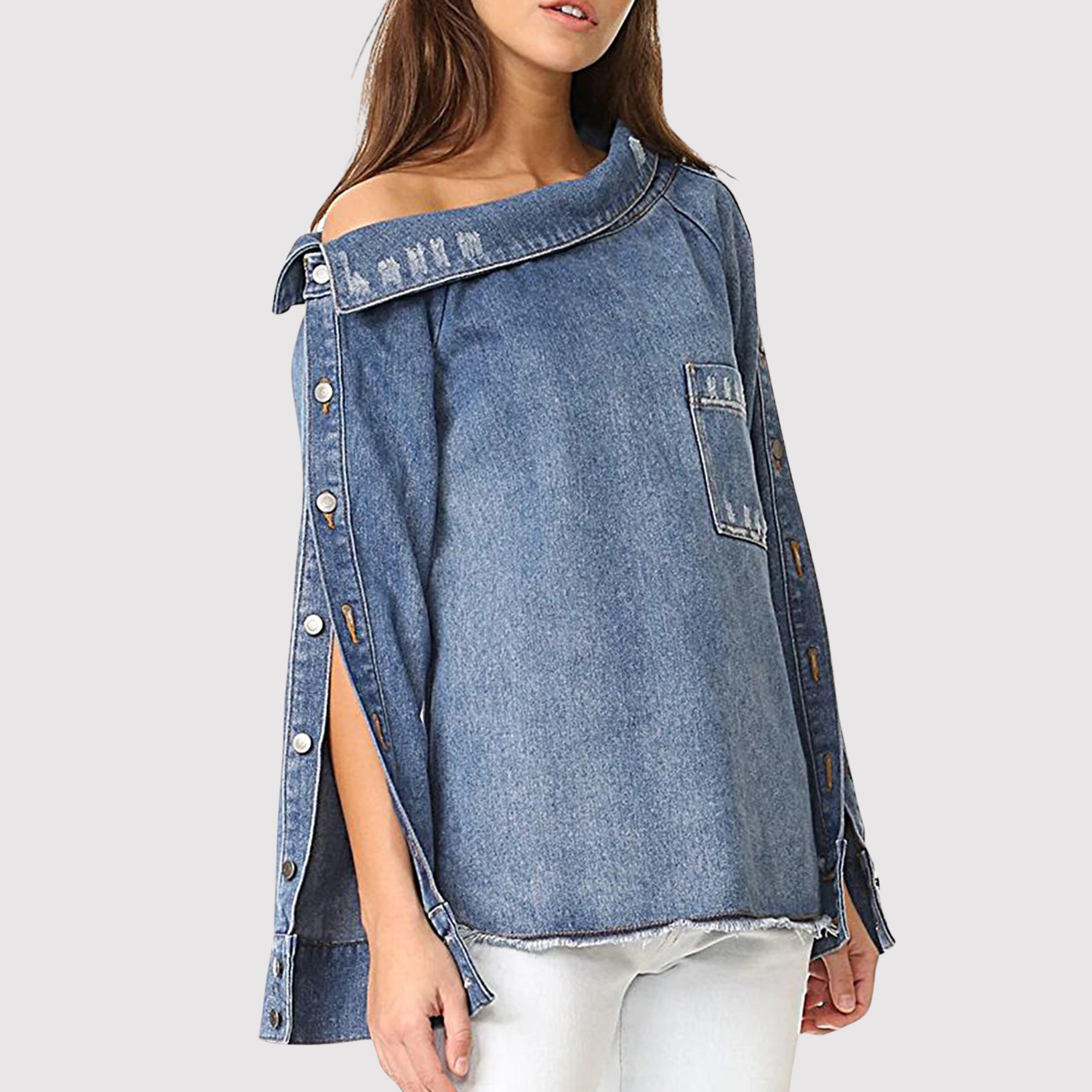 Asymmetric denim blouse for women