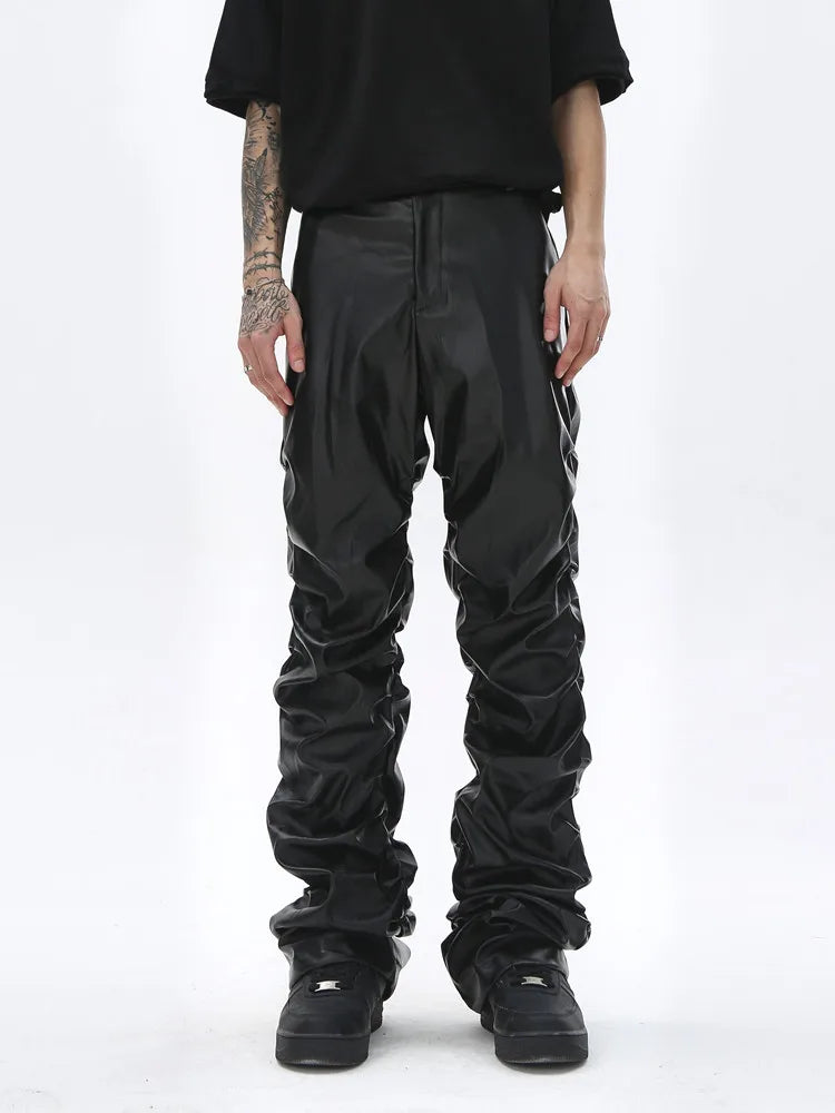 Pleated leather trousers