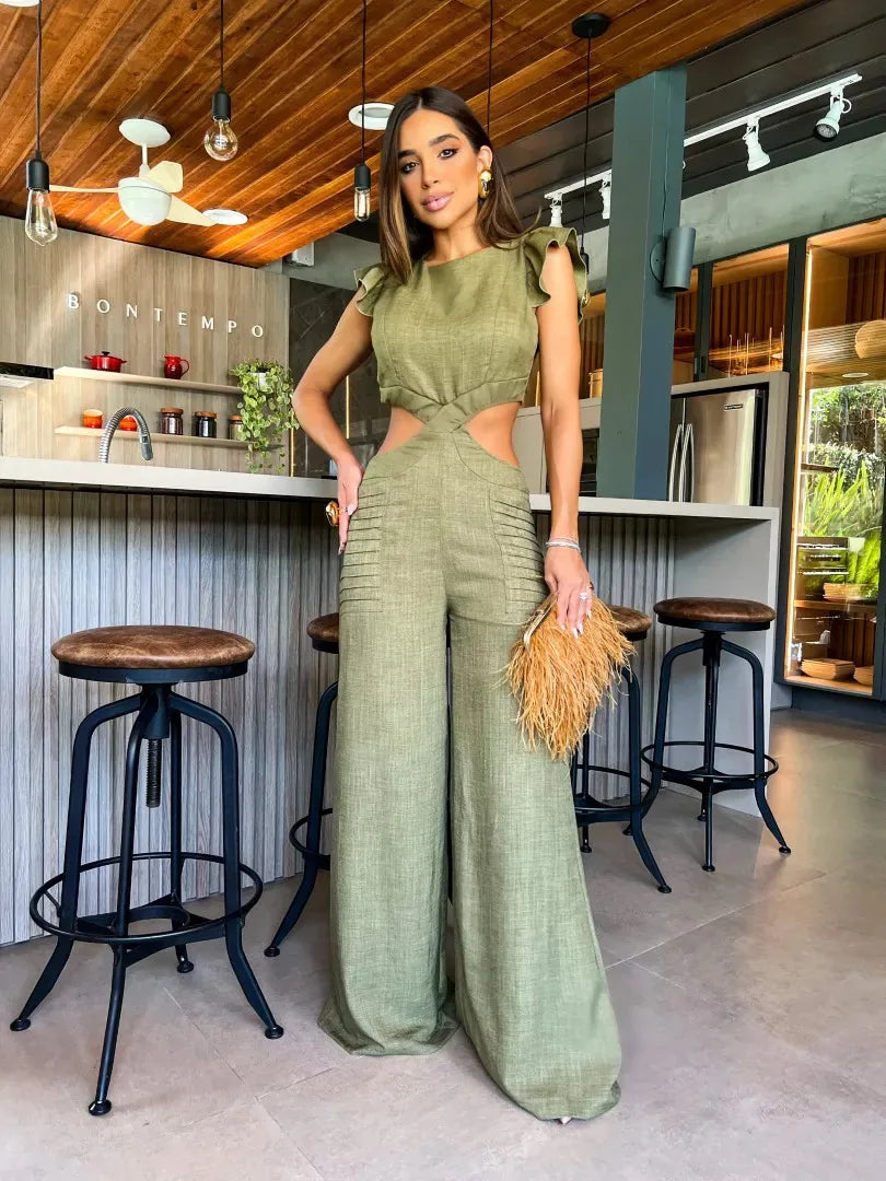 Elegant, one-piece, sleeveless jumpsuit with wide leg