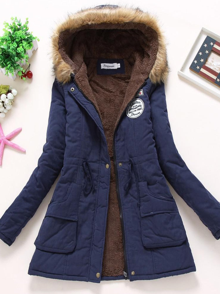 Ladies cotton jacket - padded slim-fit coat with embroidery