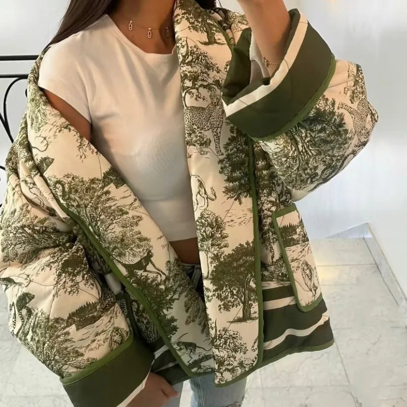 Oversized printed coat with long sleeves for women