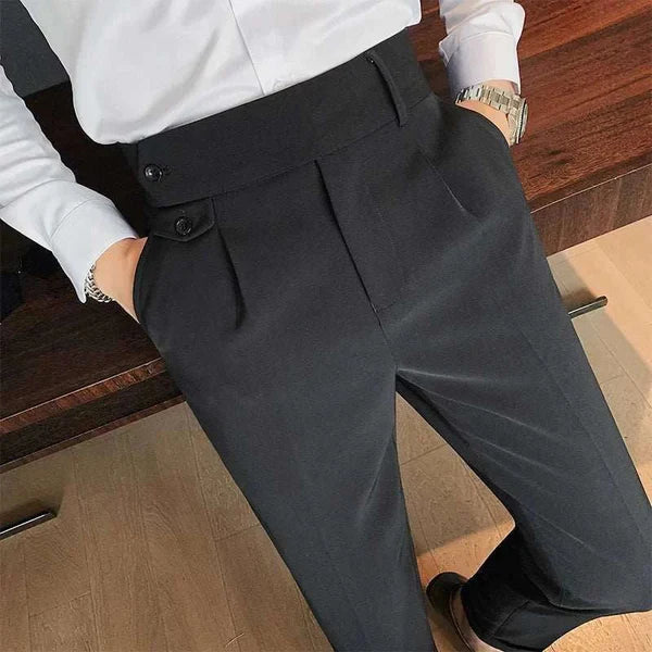 Classic pleated trousers with buckle belt