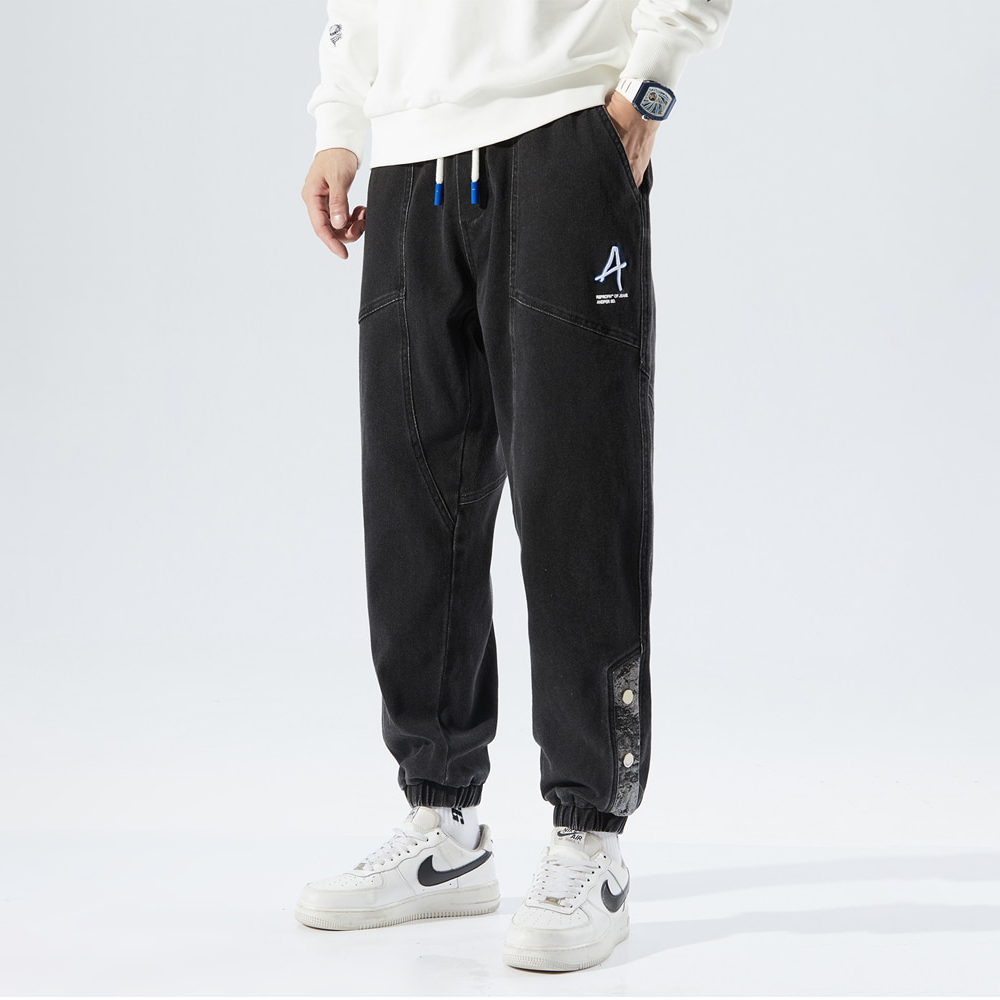 Fashionable denim jogging trousers