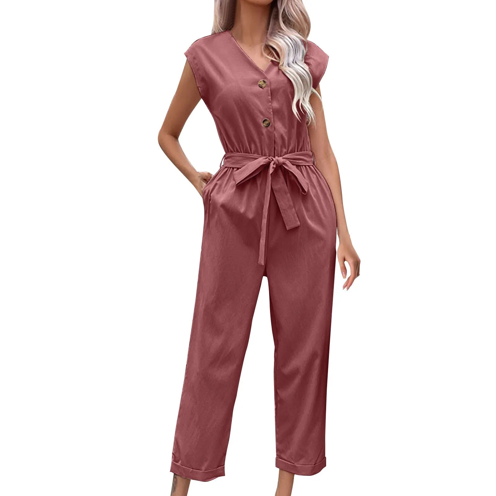 Trendy short-sleeved jumpsuit with cropped trousers