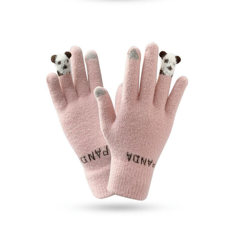 Women's gloves - Sweet and warm, cotton gloves with plush, touchscreen for cycling