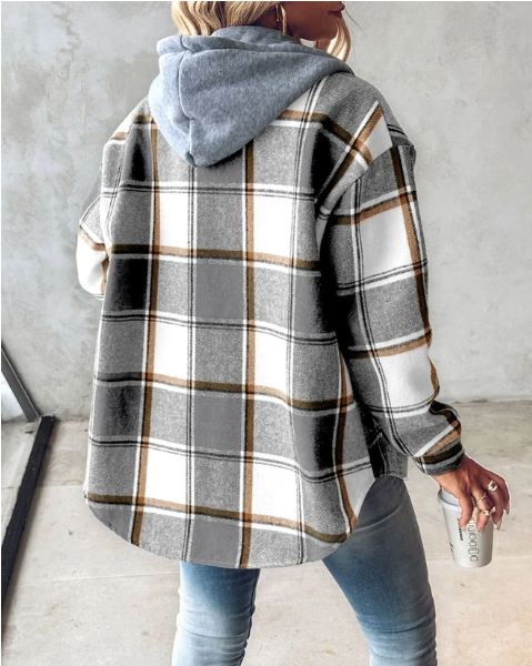 Women's autumn hoodie with checked pattern