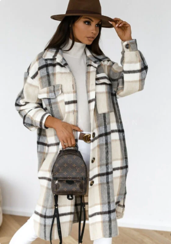 Chequered long coat