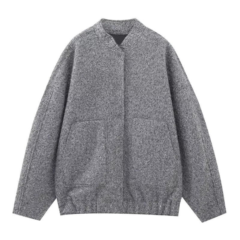 Oversized woollen coat with round neckline and buttons