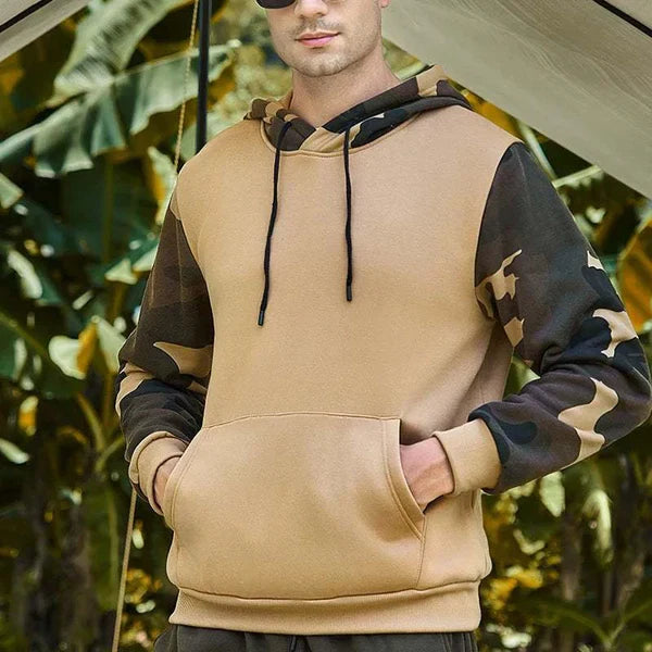 Hoodie with camouflage pattern sleeves