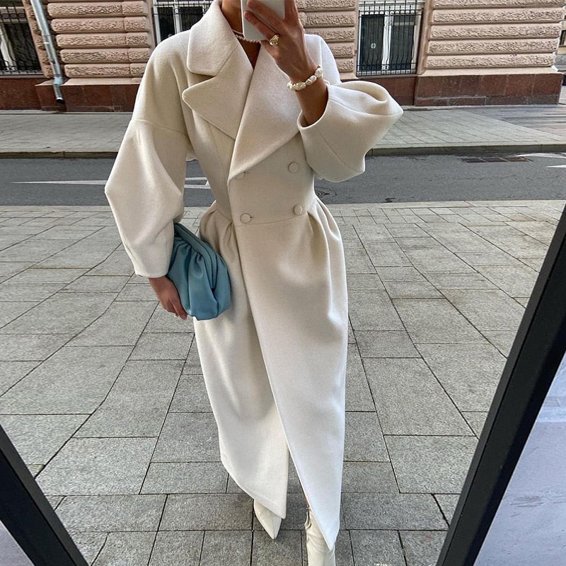 Double-breasted oversized ladies coat with collar