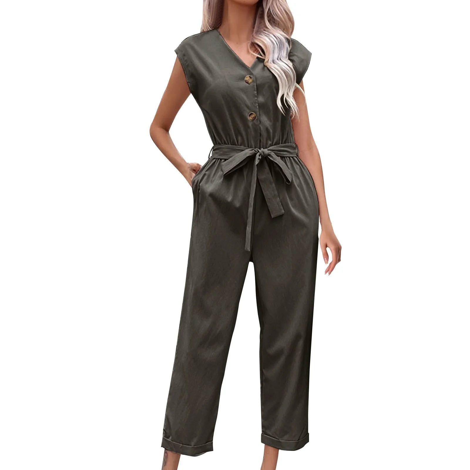 Trendy short-sleeved jumpsuit with cropped trousers