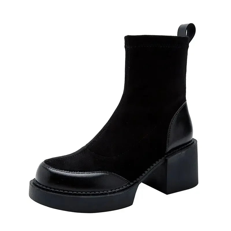 Suede ankle boots with block heel