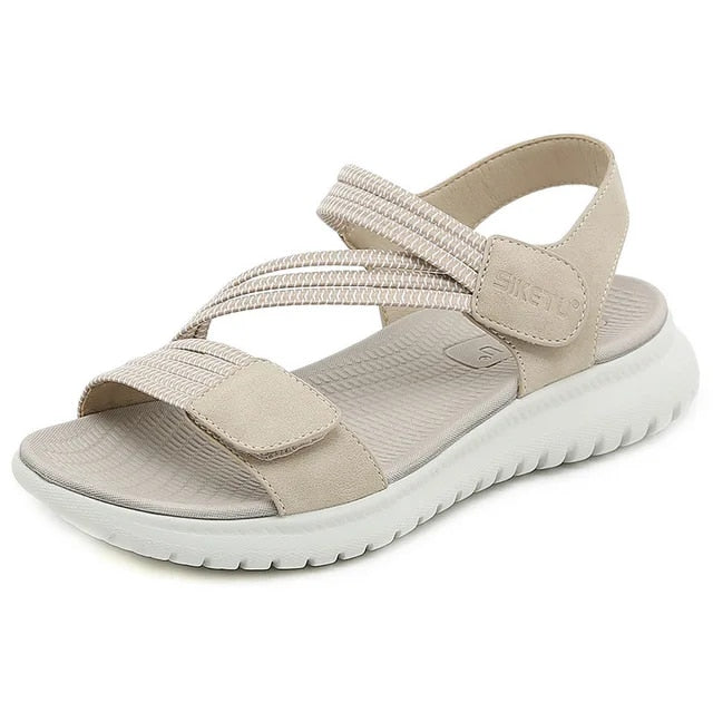 Wedge heel sandals with adjustable velcro fastening