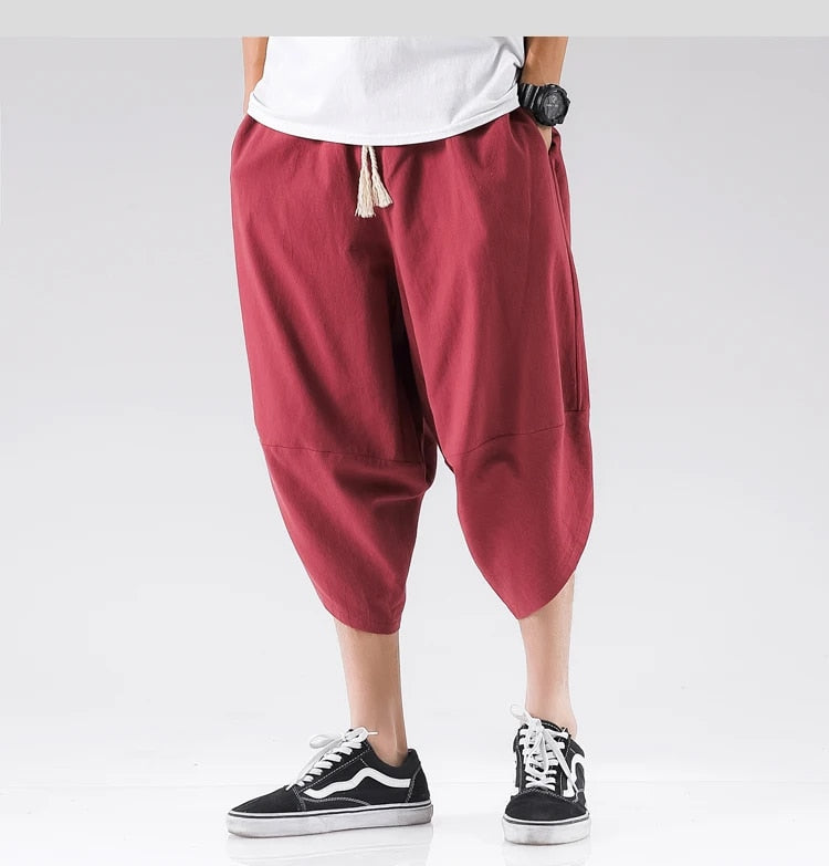 Elastic Waist Cross Harem Cropped Trousers for Men