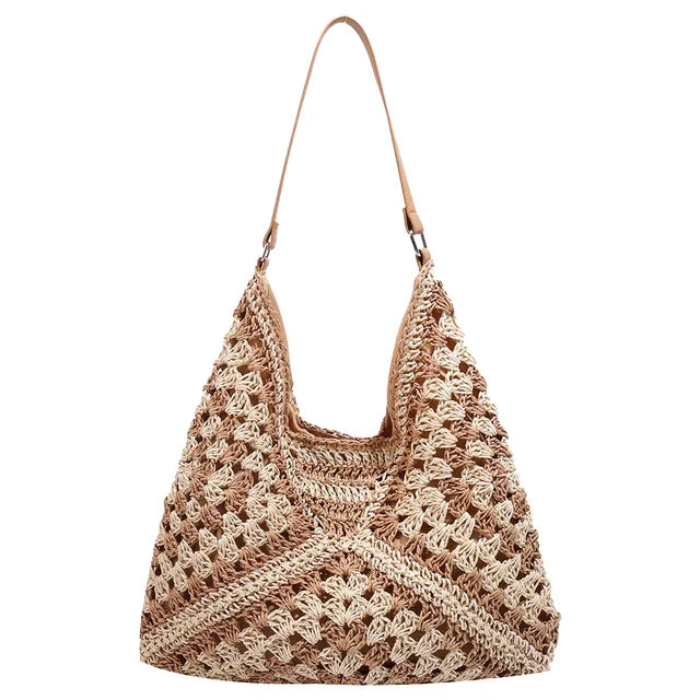 Bohemian handmade straw shoulder bag for women