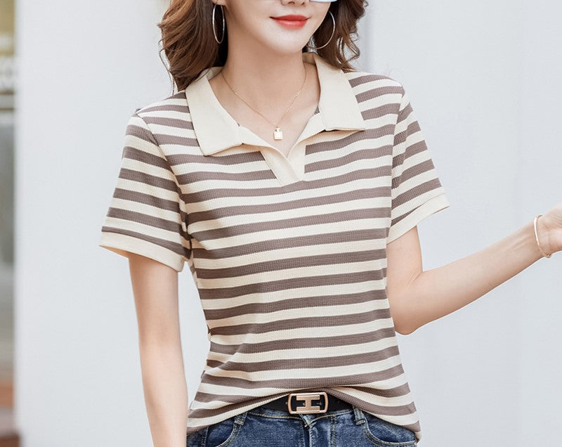 Women's Elegant Striped Polo Shirt