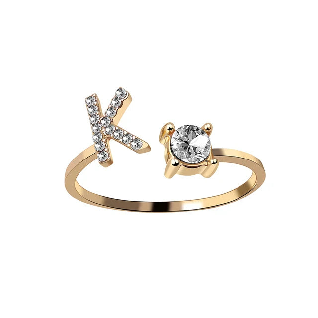 Personalised initial ring with solitaire diamond