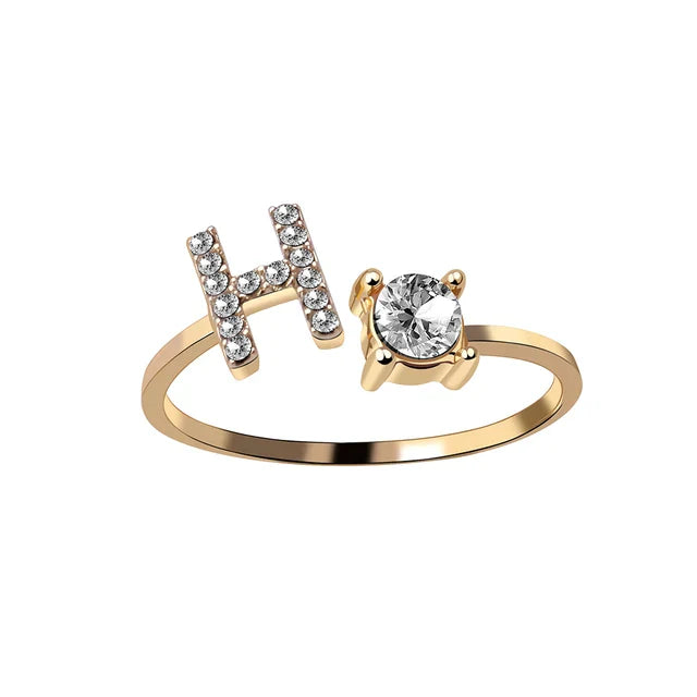 Personalised initial ring with solitaire diamond