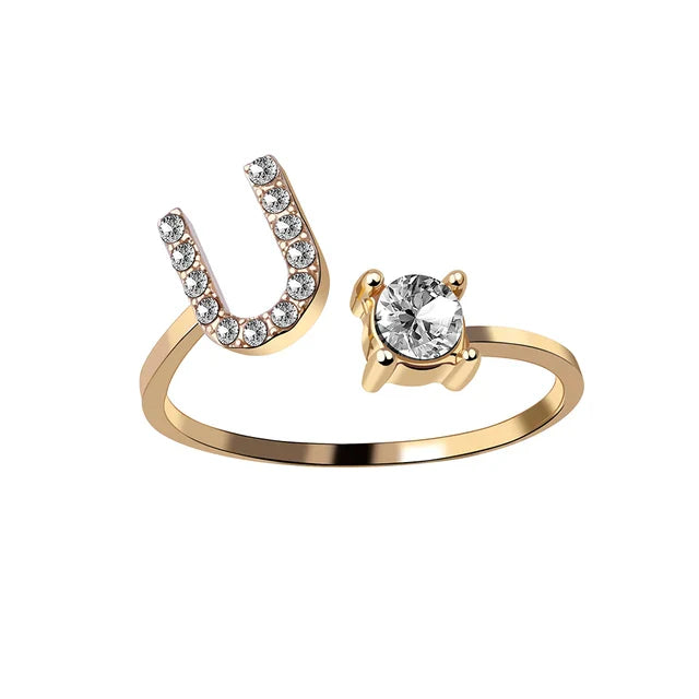 Personalised initial ring with solitaire diamond