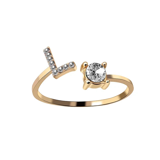 Personalised initial ring with solitaire diamond