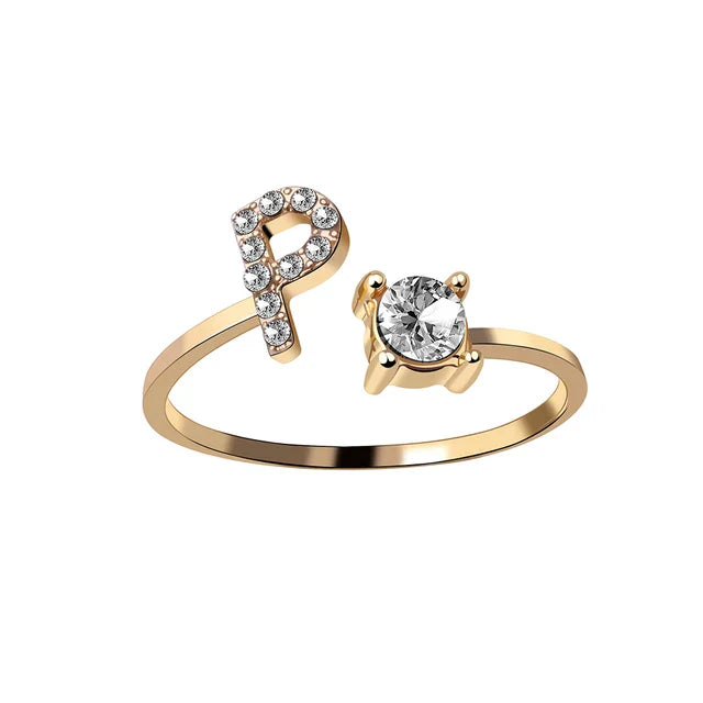 Personalised initial ring with solitaire diamond