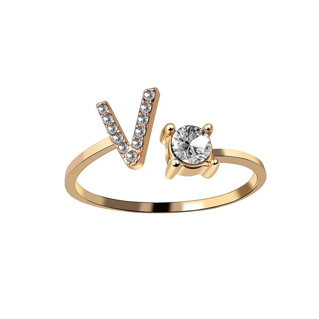 Personalised initial ring with solitaire diamond