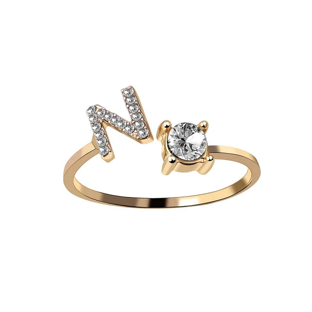 Personalised initial ring with solitaire diamond