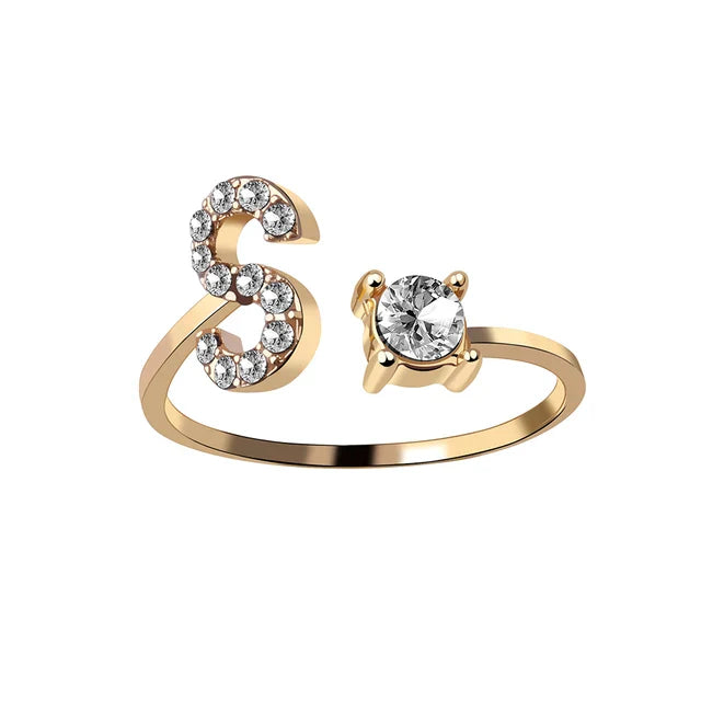 Personalised initial ring with solitaire diamond