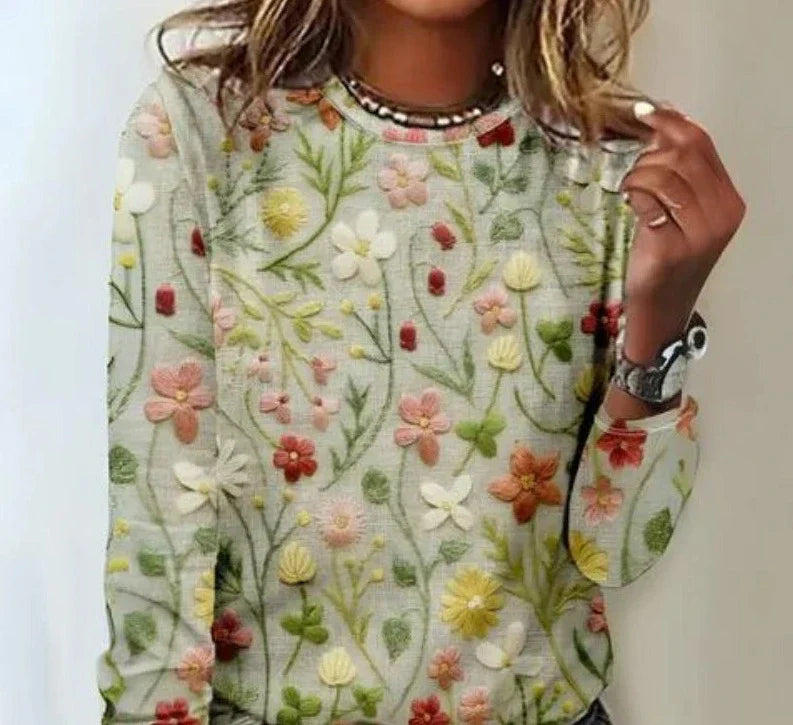 Constan | Winter Flower Print Round Neck Sweater for Women