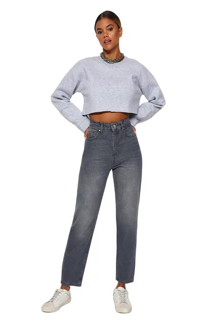 Straight mother jeans with high waist