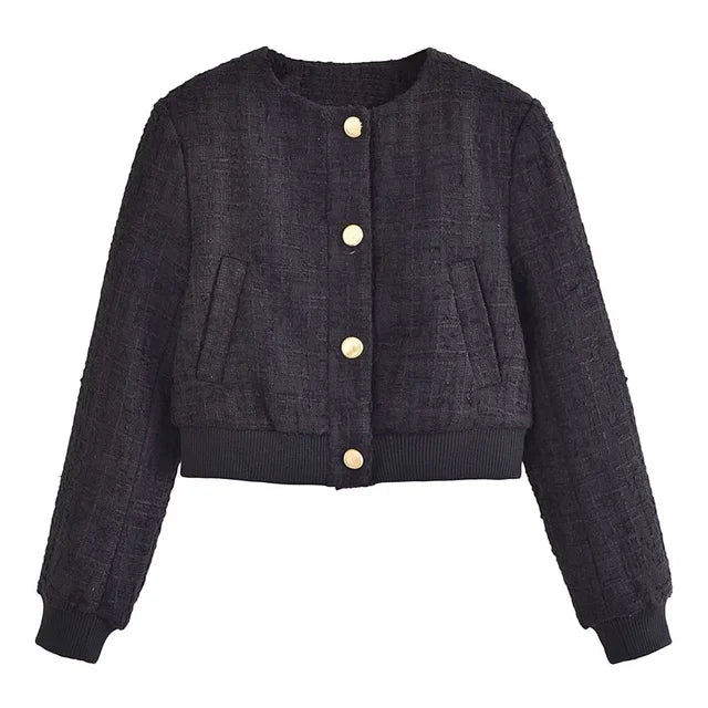 Frances - Stylish Cropped O-neck Jacket