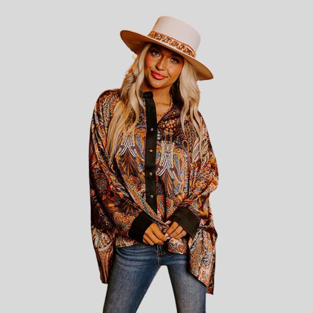 Button-up shirt with statement sleeves