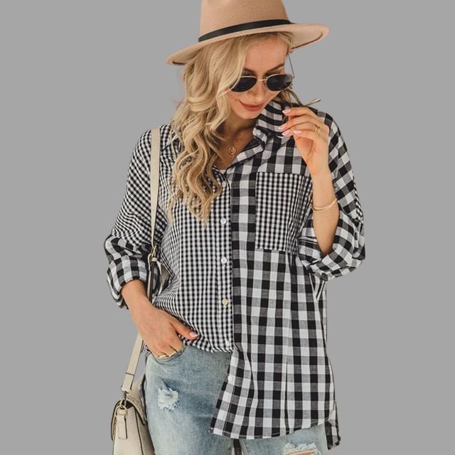 Casual checked shirt with batwing sleeves