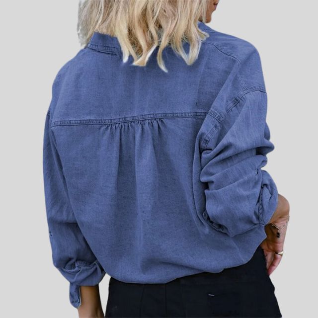 Denim blouse with tie front