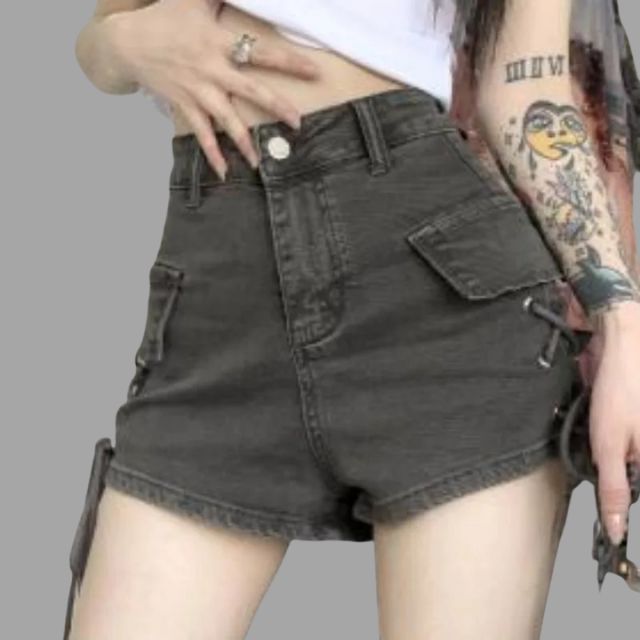 High-waist shorts with lace-up detail