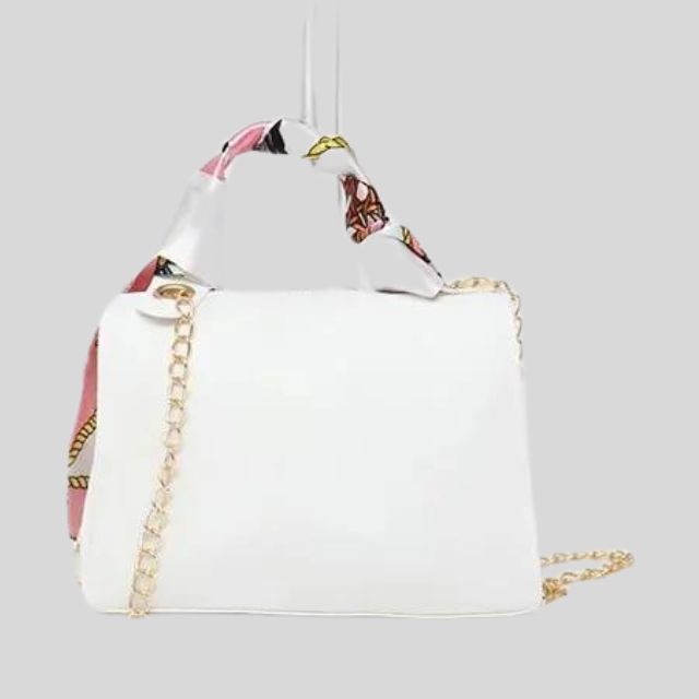 Classic handbag with silk scarf and chain detail