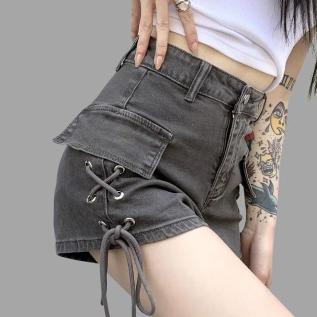 High-waist shorts with lace-up detail