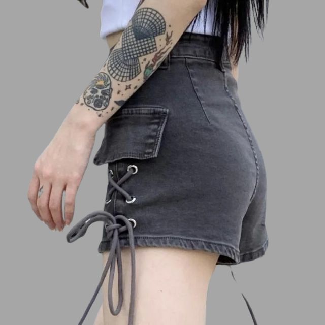 High-waist shorts with lace-up detail