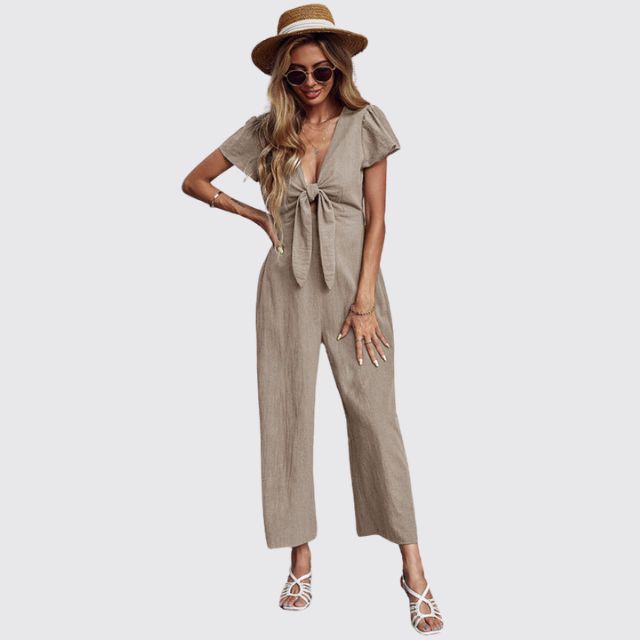 Casual jumpsuit with tie front