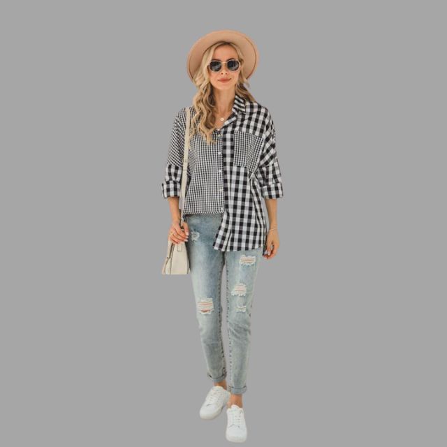 Casual checked shirt with batwing sleeves