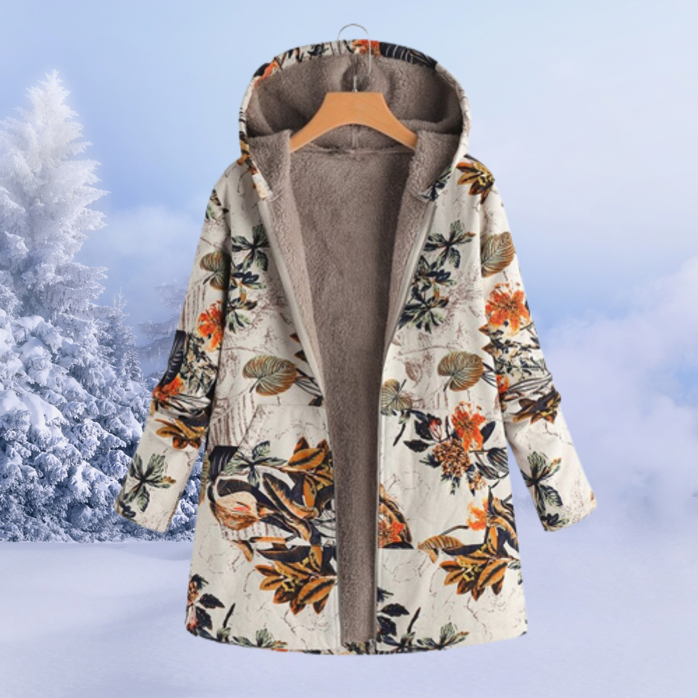 Nasya™ - Floral Coat with Hoodie and Fleece Lining