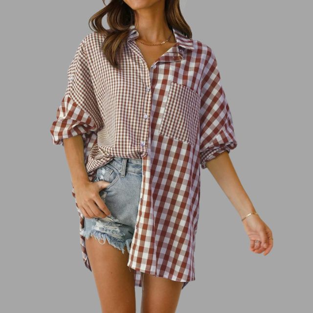 Casual checked shirt with batwing sleeves