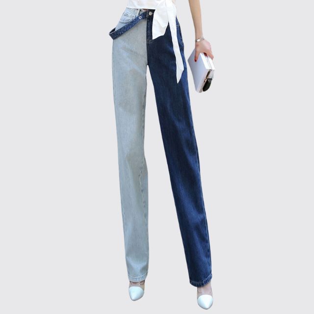 High-waisted straight jeans with contrast splice